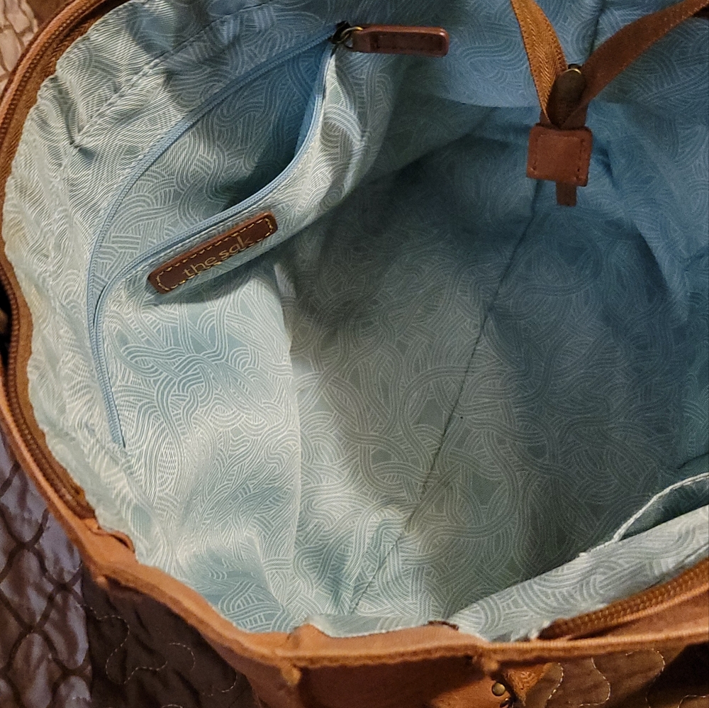 Tan Leather Handbag Wide 16in X 11in with Zipper